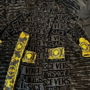 Versace Black and Gold Patterned Robe
